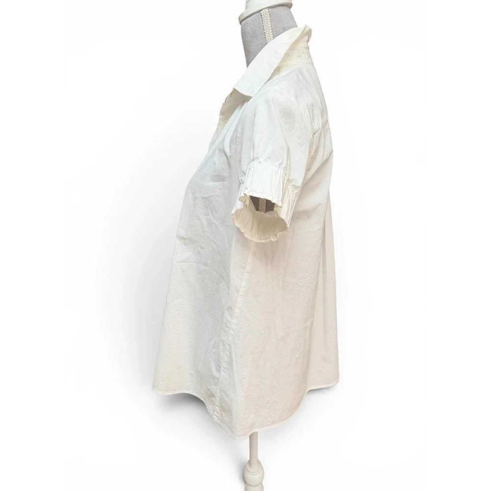 Burberry Button Up Shirt Womens M White Nova Check Heritage Classic Puff Sleeve - Picture 5 of 12